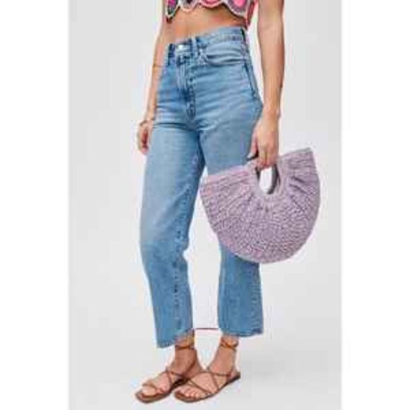 Urban Expressions- Tara Tote- Half Moon Straw Bag - Lilac - NWT - Picture 5 of 9